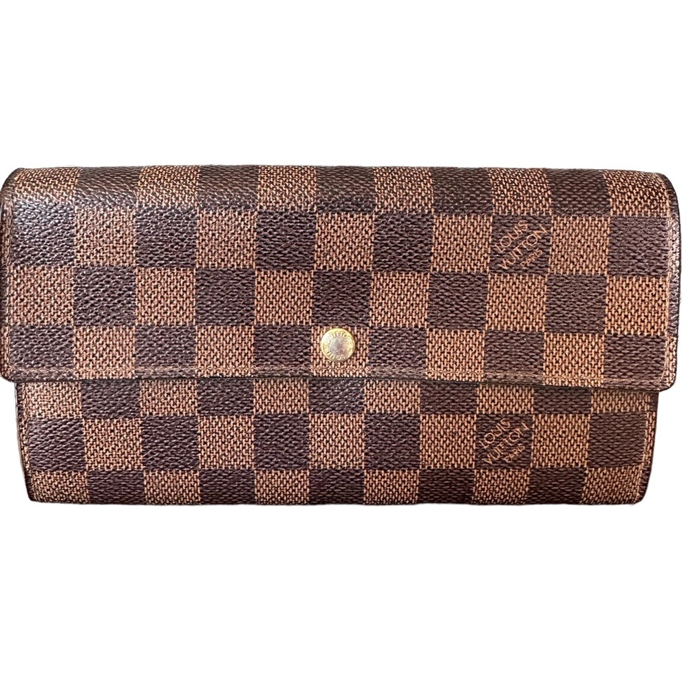 Authentic Louis Vuitton Damier Ebene Sara Long Wallet